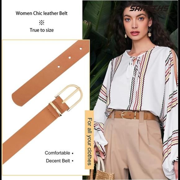 SANSTHS Women Leather belt Faux leather Chic Belt for Jeans Solid Color main image 3